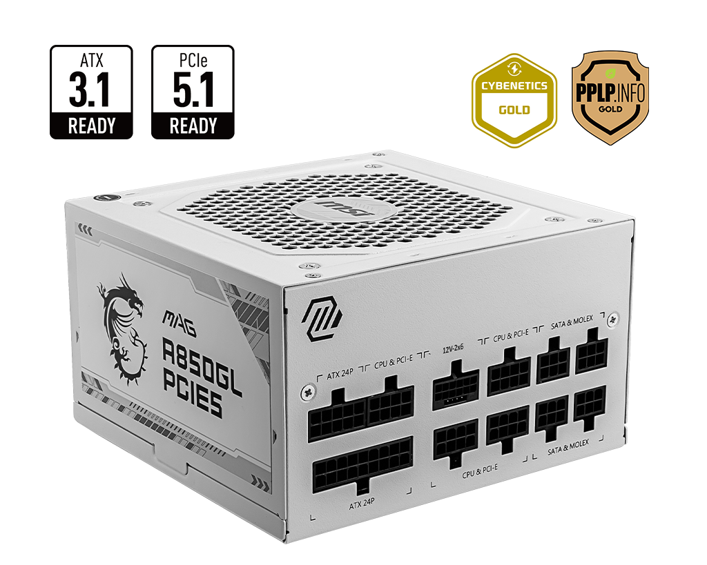 MAG A850GL PCIE5 WHITE - ATX 850W - 80+ GOLD FM - Boutique en ligne officielle de MSI France