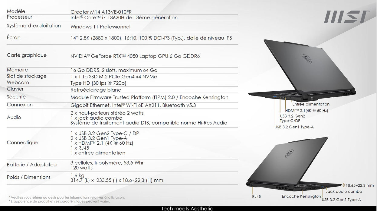 PC Portable Creator M14 A13VE-010FR - Boutique en ligne officielle de MSI France