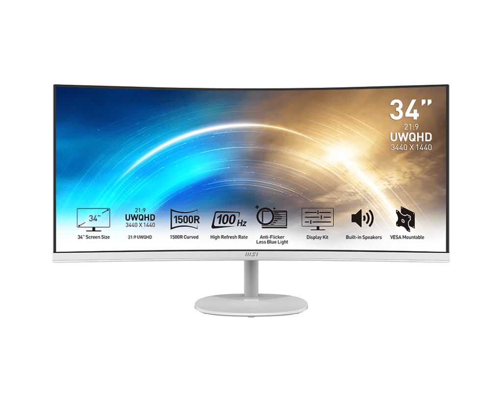 PRO MP341CQW | Écran 34'' - IPS - UWQHD - 100Hz - Haut-parleurs intégrés - Blanc - Boutique en ligne officielle de MSI France