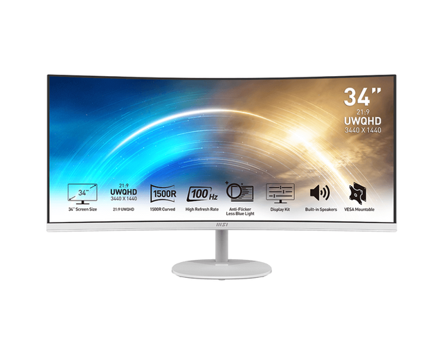 PRO MP341CQW | Écran 34'' - IPS - UWQHD - 100Hz - Haut-parleurs intégrés - Blanc - Boutique en ligne officielle de MSI France